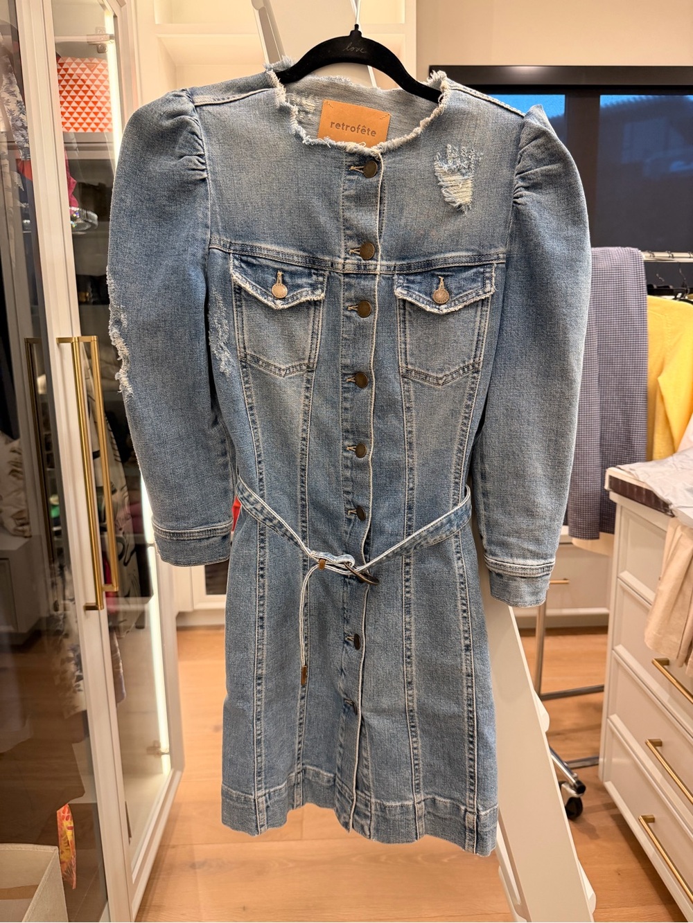 Retrofete Light Blue Denim Button-Front Mini Dress - Picture 2 of 6